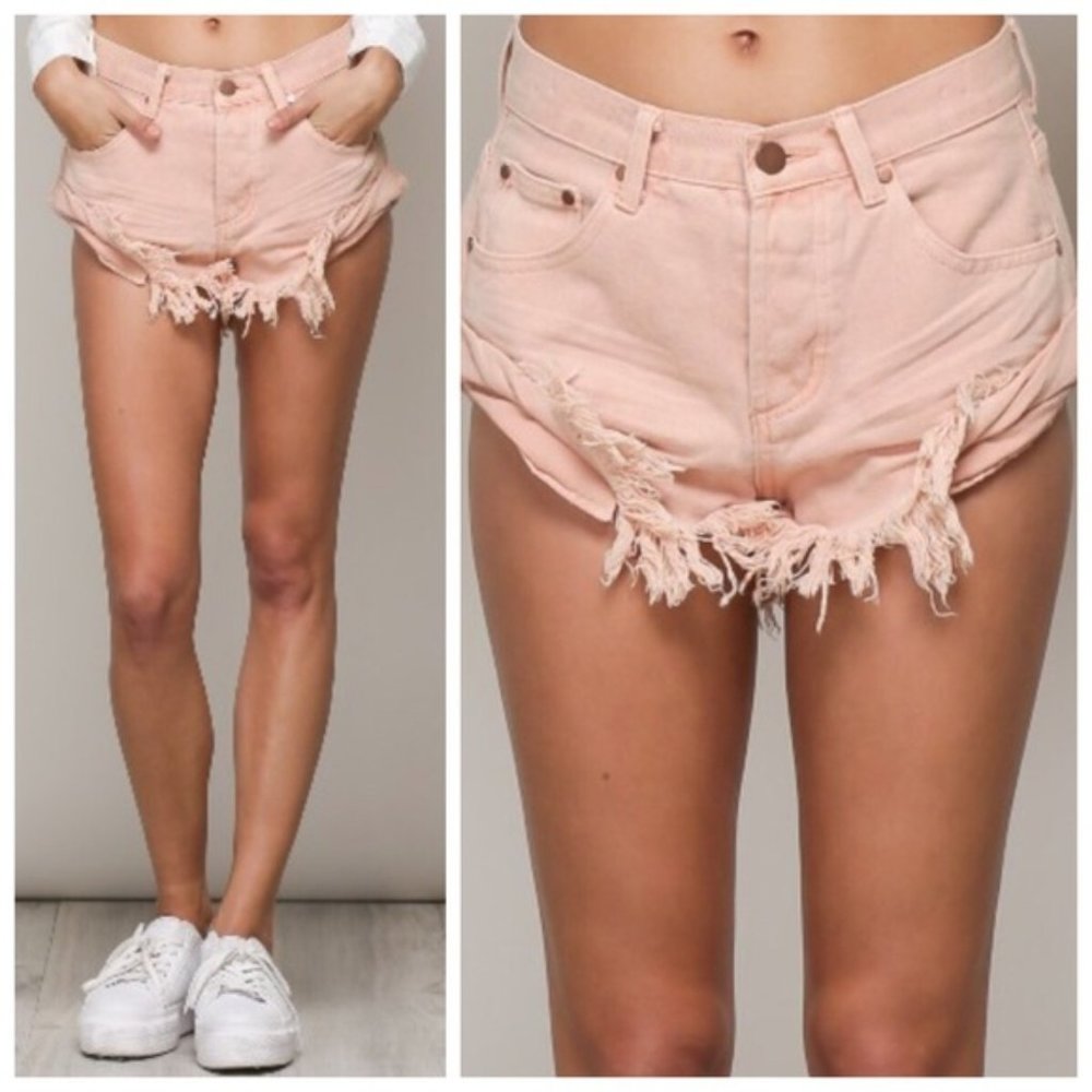 Denim Peach Cut Off Shorts